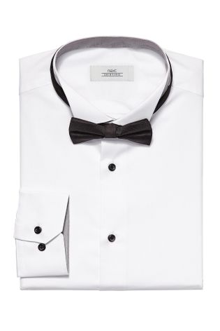 White Wing Collared Shirt And Bow Tie Set